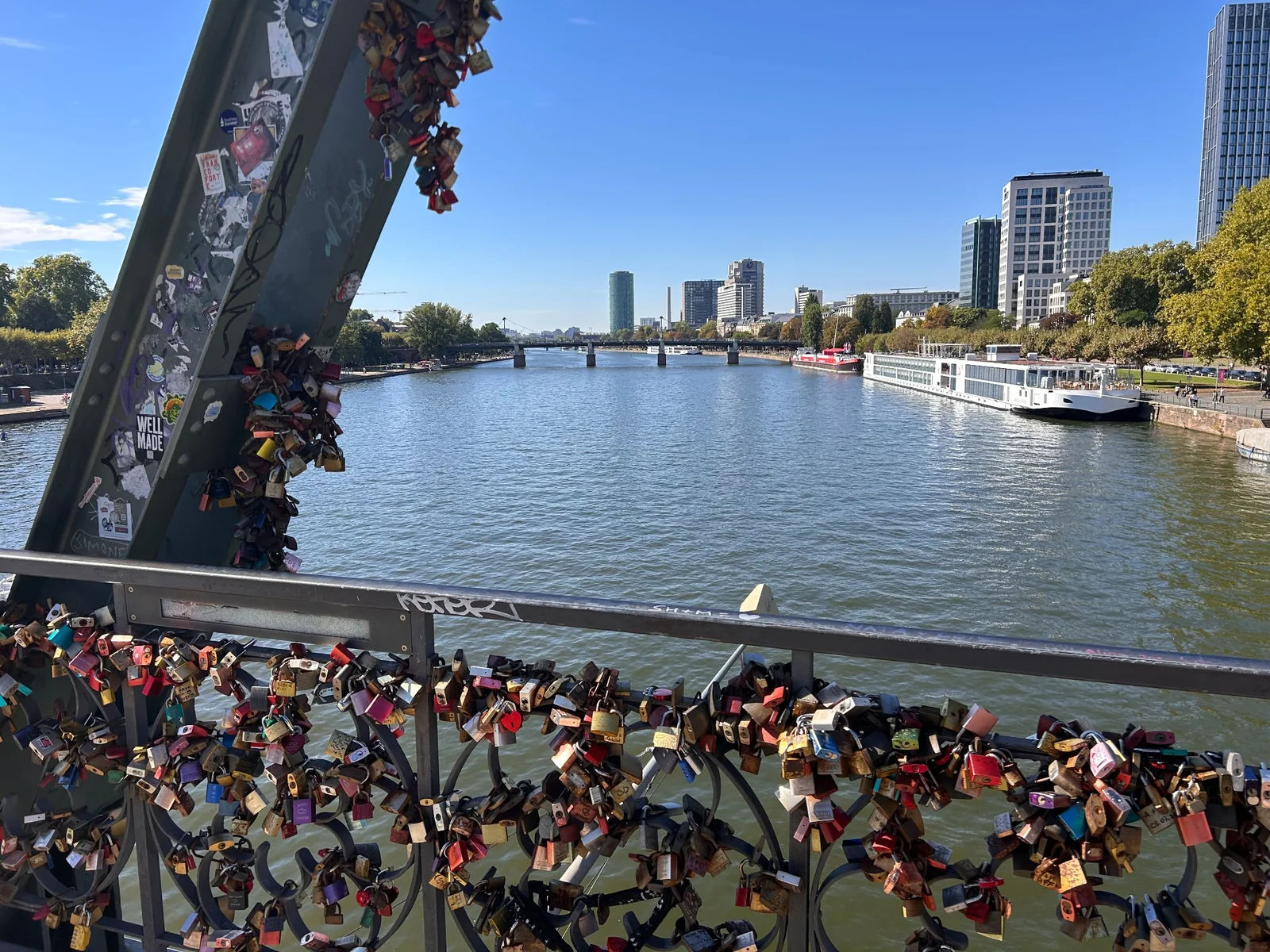 Love locks on the Eiserner Steg railing above the Main
