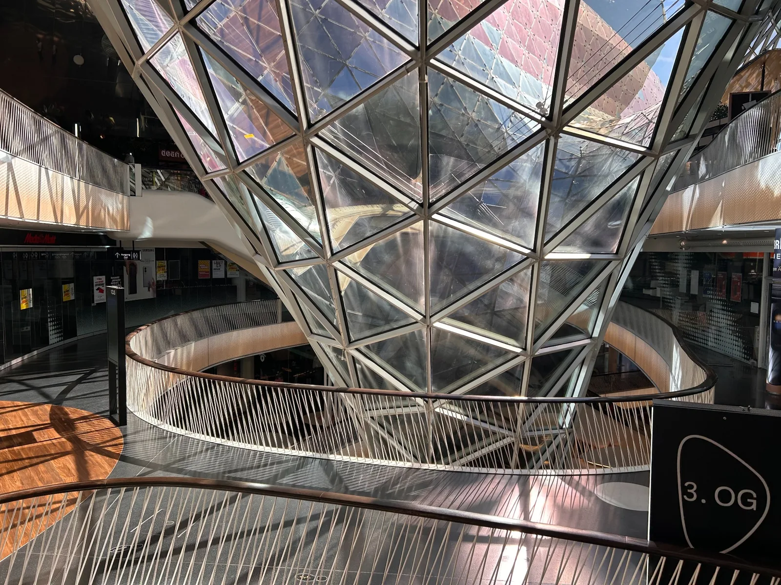Angular glass structure rising through the centre of MyZeil